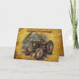 Vintage Farm Tractor Old Barn Shed Holiday Card