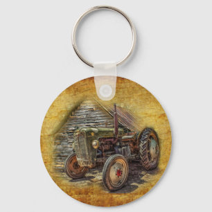 Vintage Farm Tractor Old Barn Shed Key Ring