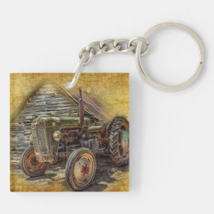 Vintage Farm Tractor Old Barn Shed Key Ring