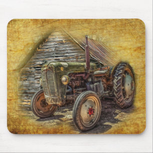 Vintage Farm Tractor Old Barn Shed Mouse Mat