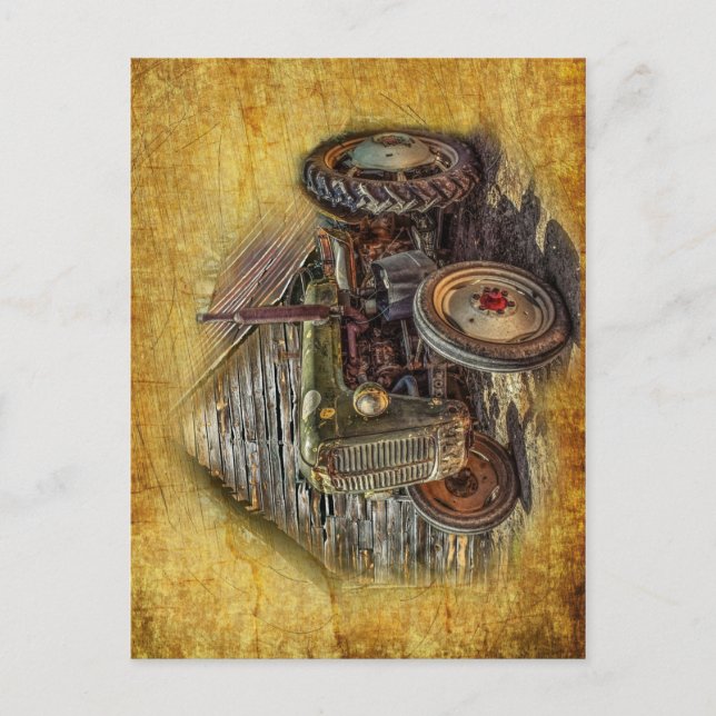 Vintage Farm Tractor Old Barn Shed Postcard (Front)