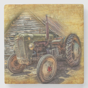 Vintage Farm Tractor Old Barn Shed Stone Coaster