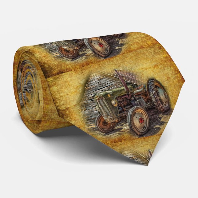 Vintage Farm Tractor Old Barn Shed Tie (Rolled)