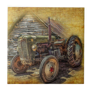 Vintage Farm Tractor Old Barn Shed Tile