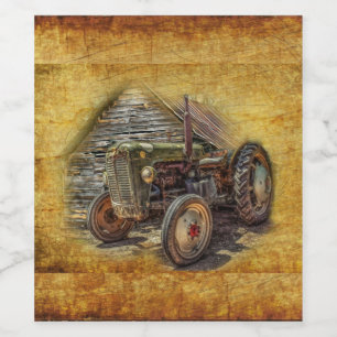 Vintage Farm Tractor Old Barn Shed Wine Label