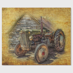 Vintage Farm Tractor Old Barn Shed Wrapping Paper