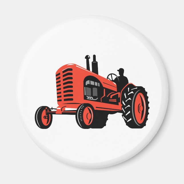 vintage farm tractor retro style magnet (Front)