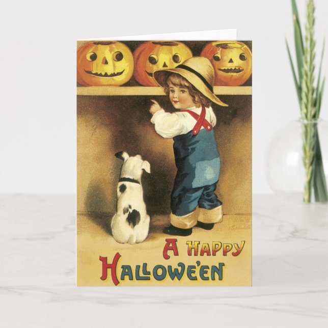 Vintage Farmer Boy Halloween Card (Front)
