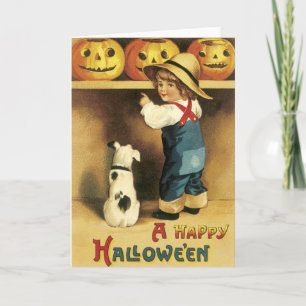 Vintage Farmer Boy Halloween Card