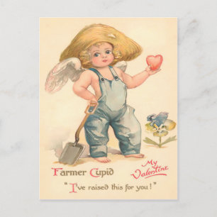 Vintage Farmer Cupid Valentine Postcard