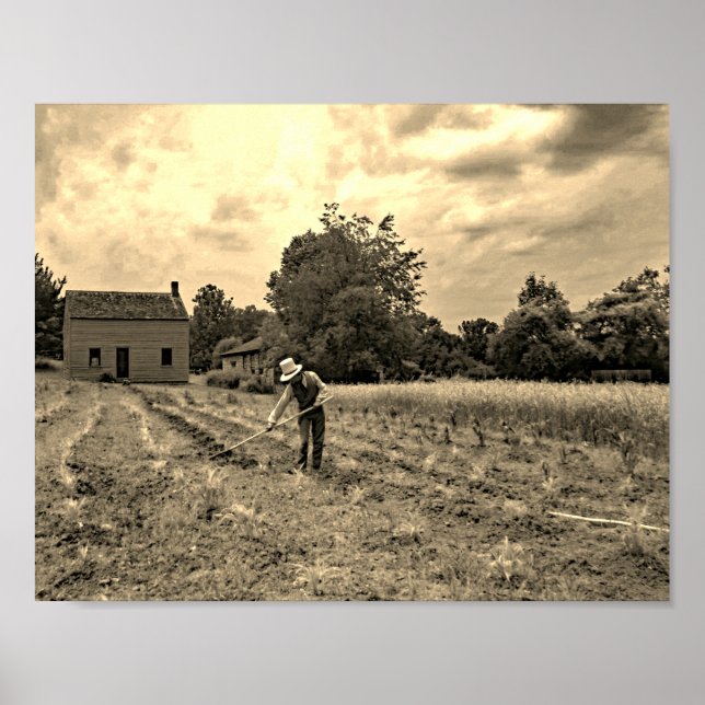 Vintage Farmer Farming Sepia Photograph Poster (Front)