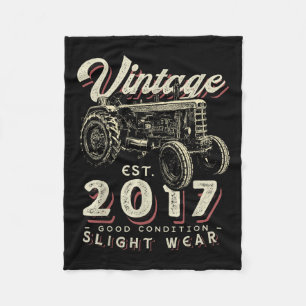 Vintage Farmer Tractor Established 2017 5th Birthd Fleece Blanket