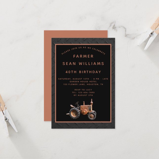 Vintage Farmer's 40th Birthday Party Invitation (Front/Back In Situ)