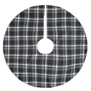 Vintage farmhouse black and white plaid pattern brushed polyester tree skirt