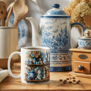 Vintage Farmhouse Blue Coffee Set on Shelf Mug
