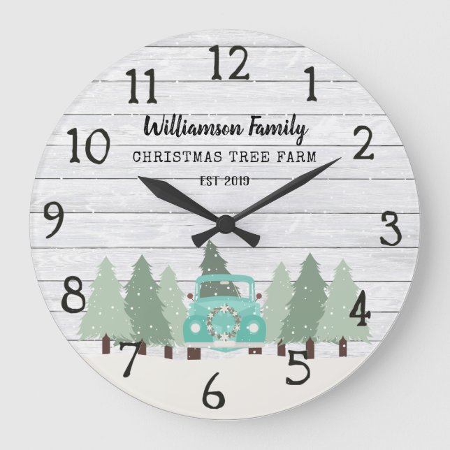 Vintage Farmhouse Christmas  - Family Name Clock (Front)