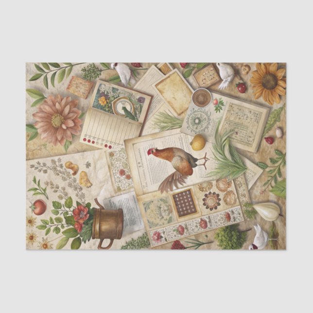 Vintage Farmhouse Collage Tissue Paper (Front)