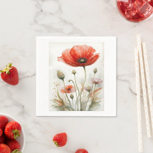Vintage Farmhouse Decor Red Poppy Garden Flower Napkin