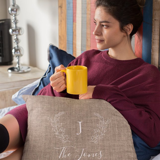 Vintage farmhouse family monogrammed burlap cushion (Creator Uploaded)