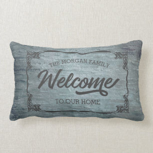 vintage farmhouse family welcome monogram lumbar cushion