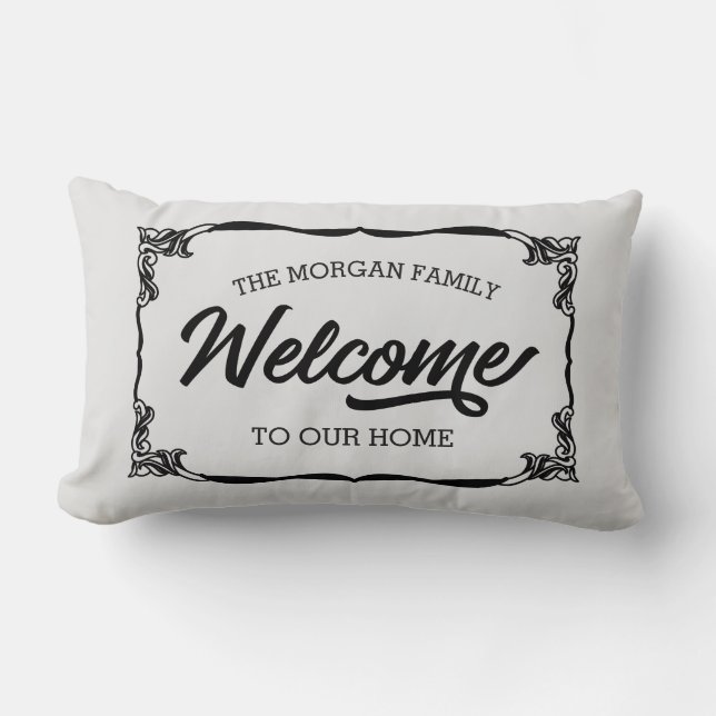 vintage farmhouse family welcome monogram lumbar cushion (Front)