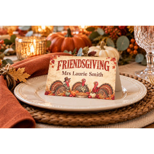 Vintage Farmhouse Friendsgiving Turkey Place Cards
