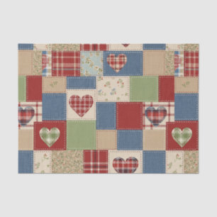 Vintage Farmhouse Heart Quilt Patchwork Print Tissue Paper