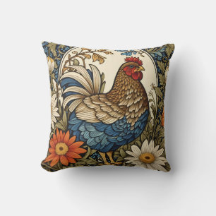 Vintage Farmhouse Hen and Daisy Flowers Cushion