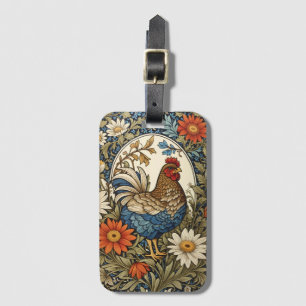 Vintage Farmhouse Hen and Daisy Flowers Luggage Tag