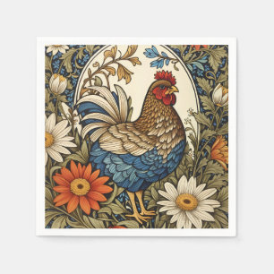 Vintage Farmhouse Hen and Daisy Flowers Napkin