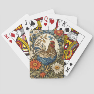 Vintage Farmhouse Hen and Daisy Flowers Playing Cards