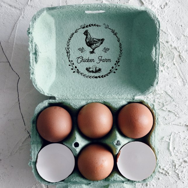 Vintage Farmhouse Hen Personalised Egg Carton Rubber Stamp (Creator Uploaded)