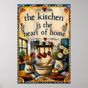 Vintage Farmhouse Kitchen Heart of Home Watercolor Poster