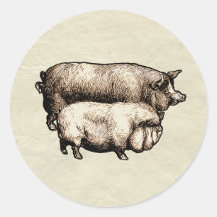 Vintage Farmhouse Pig Country Antique Livestock Classic Round Sticker