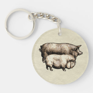 Vintage Farmhouse Pig Country Antique Livestock Key Ring