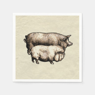 Vintage Farmhouse Pig Country Antique Livestock Napkin