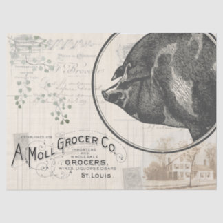 Vintage Farmhouse Pig Grocery Decoupage Paper