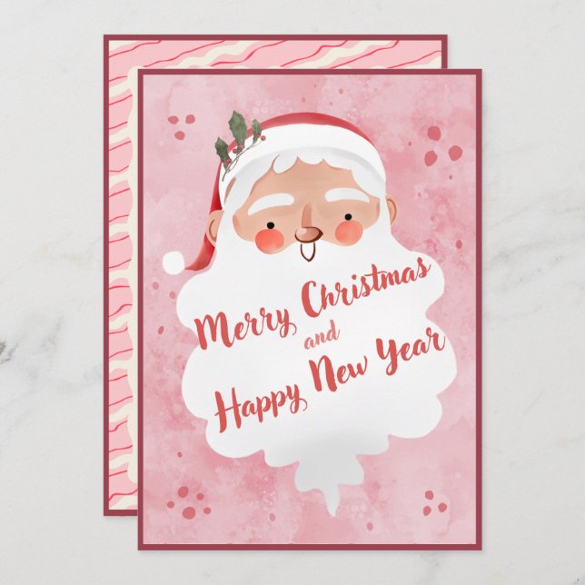 Vintage Farmhouse Pink Script Santa Clause  Holiday Card (Front/Back)
