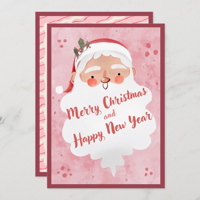 Vintage Farmhouse Pink Script Santa Clause  Holiday Card (Front/Back)