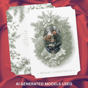 Vintage Farmhouse Toile Botanical Christmas Photo Holiday Card