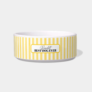 Vintage Farmhouse Yellow Ticking Stripe Pet Bowl