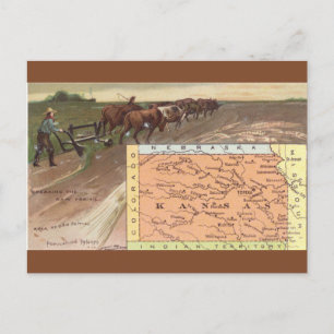 Vintage Farming in Kansas and Map Postcard