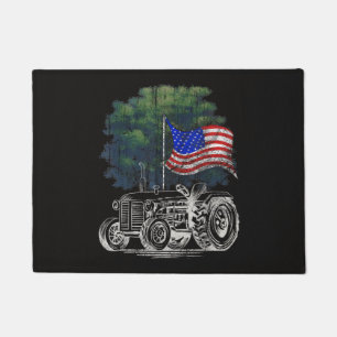 Vintage Farming Tractor American Flag Patriotic Fa Doormat