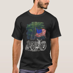 Vintage Farming Tractor American Flag Patriotic Fa T-Shirt