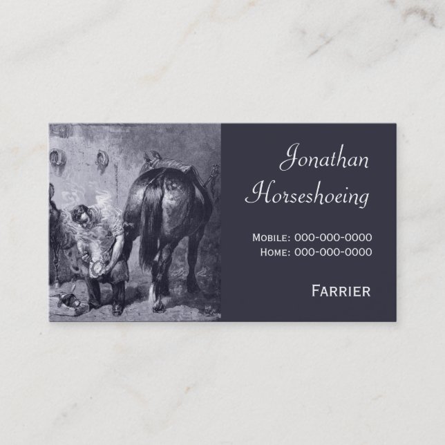 Vintage farrier shoeing a horse business card (Front)