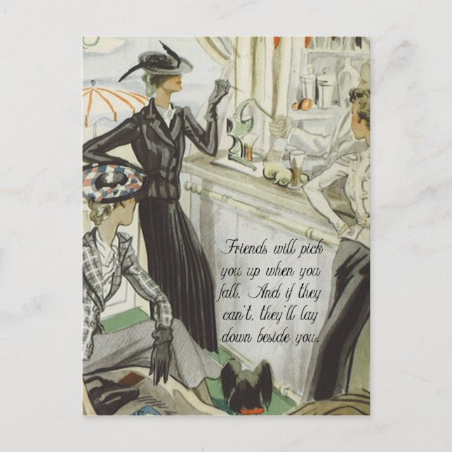 Vintage Fashion Advert:  Friendship Postcard (Front)