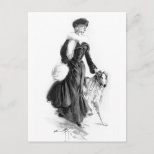 Vintage Fashion Borzoi Art Postcard