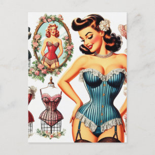 Vintage Fashion Corset Pin Up Postcard