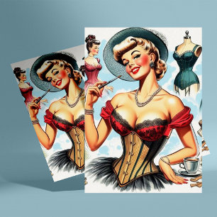Vintage Fashion Corset Pin Up Postcard