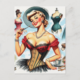 Vintage Fashion Corset Pin Up Postcard